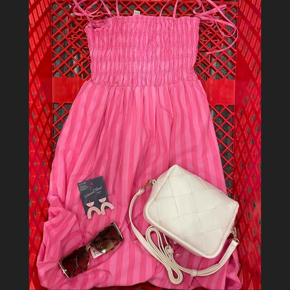 Women's Midi Smoked Sundress - A New Day Pink Striped XL - Picture 3 of 5